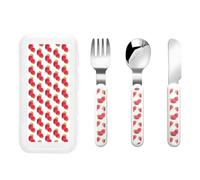 Strawberry Print Stainless Knife Fork Spoon 3-Piece Set,Flatware Cutlery Set with Storage Case
