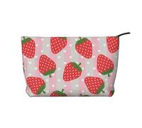 Strawberry Printed Make up Bag for Women Corduroy Makeup Bags Zipper Travel Cosmetic Bags Pouch Organizer