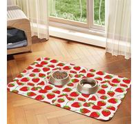 Strawberry Printing Pet Absorbent Leather Tablecloth For Dogs Cats Food Mat 23.62in*15.75in 4mm Thick