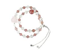 Strawberry Quartz and White Crystal Double-Strand Bracelet, Adjustable Silver Chain, Handmade and Stackable, Women's Style