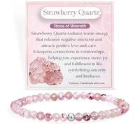 Strawberry Quartz - Warmth - Crystal Beaded Bracelets for Women, 925 Sterling Silver 4mm Bead Chakra Stretch Bracelets, Gemstone Natural Stone Ladies Jewellery Gifts