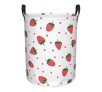 Strawberry red dot Large Laundry Basket, Laundry Hamper with Handle Collapsible Dirty Clothes Hamper Round Storage Basket for Bedroom Clothes Storage