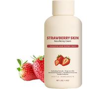 Strawberry Renewal Cream, a smooth and brightening body lotion that reduces uneven skin tone. Moisturizing formula moisturizer