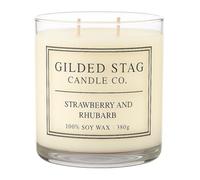 Strawberry & Rhubarb Scented Candle 50cl - Large 2 Wick Vegan Soy Wax Candle, Up to 50 Hours Burn, Fruity Home Fragrance, Luxury Glass Jar - Gilded Stag Candle Co.