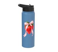 Strawberry Ribbon Cute Sweet Berry Aesthetic Summer Fruit Stainless Steel Insulated Water Bottle