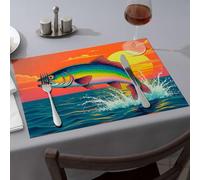 Strawberry Rug A Colorful Fish Jumps Out Of The Water At Sunset. Dining Place Mats Comedor Modern Farmhouse Decor(1PCS)