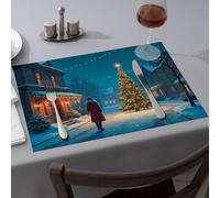 Strawberry Rug A Person in A Red Coat Walks Towards A Beautifully Decorated Dining Place Mats Wipeable Placemats Table Cloth(4PCS)