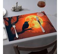Strawberry Rug A Raven Perches On A Branch Under A Full Moon Dining Place Mats Western Party Decorations Placemats(1PCS)