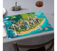 Strawberry Rug A Vibrant Coastal City Surrounded by Lush Green Mountains and Bustling with Activity Dining Place Mats Spring Placemats Rustic Home Decor(6PCS)