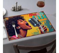 Strawberry Rug A Woman Sings Passionately Into A Vintage Microphone Dining Place Mats Modern Farmhouse Decor Western Tablecloth(6PCS)