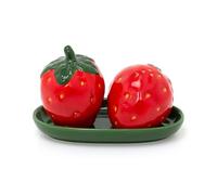 Strawberry Salt & Pepper Shakers | Summer Fruit Shaped Salt and Pepper Pots | Novelty Ceramic Cruet Set with Tray