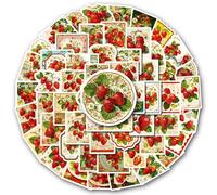 Strawberry Scrapbook Stickers Pack, 56Pcs Vintage Aesthetic Fruit Vinyl Decals for Journals Laptops Water Bottles and Crafts, Pre-Cut Red Berry Designs for Teens Girls DIY Decoration