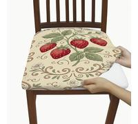 Strawberry Seat Covers for Chairs, Vintage Rustic Flower Leaf Summer Red Spandex Washable Accents Soft Elastic Chair Covers Decor for Dining Room Hotel Housewarming 4pcs
