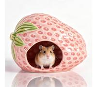 Strawberry Shaped Ceramic Hamster Hideaway, All-Season Cool Sleeping Hut, Easy-Wash Anti-Tip Small Animal Cave For Striped Hamster, Gecko, Tortoise(Pink,M)