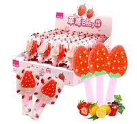 Strawberry shaped fruit lollipop, Children's lollipop snack gift, Halloween candy, Instant fudge, Gummies, Fruit juice candy, Cute candy, Dessert, Dim sum, Soft candy, Chinese snacks (2 boxes(64pcs))