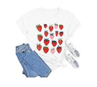 Strawberry Shirts Fruit Tshirts Strawberries Graphic Tee Garden Clothing Gardener Gift Tops 2025 New Blouses for Women UK Tops for Women UK