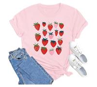 Strawberry Shirts Fruit Tshirts Strawberries Graphic Tee Garden Clothing Gardener Gift Tops 2025 New Blouses for Women UK Tops for Women UK
