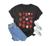 Strawberry Shirts Fruit Tshirts Strawberries Graphic Tee Garden Clothing Gardener Gift Tops 2025 New Blouses for Women UK Tops for Women UK