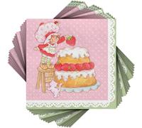 Strawberry Shortcake Party Disposable Paper Beverage Napkins - 5" (Pack of 16) - Perfect for Birthday Parties, Baby Showers, and Kids' Celebrations