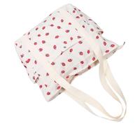 Strawberry Shoulder Bag Women Small Corduroy Tote with Adjustable Strap | White Polished Finish, Side Pocket Detail, for Office Commute and Leisure Outings