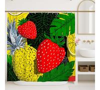 Strawberry Shower Curtain, Tropical Vibrant Pineapple Lemon Summer Red Waterproof Fabric Clawfoot Tub Shower Curtains Decor for Bathroom Guest Room 72x72 Inch