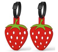 Strawberry Silicone Luggage Tags 2 Pack Cute Durable Travel ID Labels with Name Card Holder Cartoon Bag Tags for Suitcases Backpacks Kids School Bags Travel Accessories