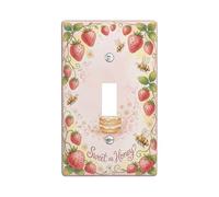 Strawberry Single Light Switch Cover Plate, Fanciful Rustic Bee Flower Summer Peach Plastic Standard Size Switch Plate Decorative for Home Living Room New Apartment Decor (Single)