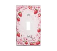 Strawberry Single Light Switch Cover Plate, Floral Romantic Ribbon Flower Spring Peach Plastic Standard Size Toggle Light Switch Cover for Living Room Bedroom Home Office Decor (Single)