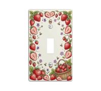 Strawberry Single Light Switch Cover Plate, Spring Rustic Basket Flower Spring Red Plastic Standard Size Toggle Light Switch Cover for Home Living Room Bedroom Bathroom Decor (Single)