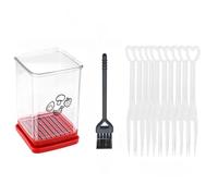 Strawberry Slicer with Push Plate, Clear Container with Red Base, Stainless Steel Blades, 11.4x7.5x4.13 cm, Kitchen Tool for Fruits, Vegetables