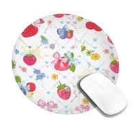 Strawberry Small Mouse Pad, Playful Fanciful Cherries Flower Spring Red Round Rubber Washable Mini Travel Desk Mousepad Desk Decor for Office Home Dorm Laptop Round 8x8 Inch