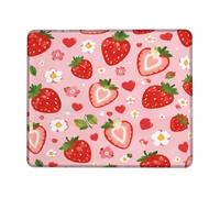 Strawberry Small Mouse Pad, Playful Fanciful Flower Heart Spring Peach Square Rubber Smooth Aesthetic Mousepads Idea for Home Office Desk Laptop Gamers Gift Square 8x10 Inch