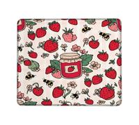 Strawberry Small Mouse Pad, Summer Vintage Jam Flower Summer Red Square Rubber Non Slip Portable Mini Desk Mousepad Idea for Home Office Desk Laptop Gamers Gift Square 8x10 Inch