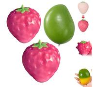 Strawberry Squishies,Stress Relief Soft Simulation Mango Fruit Squeeze Color Changing Toys,Novelty Fidget Sensory Food Fun Stretchy Hand Toys,Easter Basket Stuffers Gifts for Kids Adults (Set2)