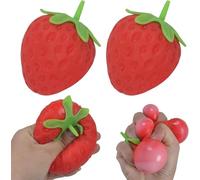 Strawberry Squishy Fidget Toy, Soft Squeeze Stress Relief Toy for Kids Adults, Realistic Fruit Sensory Toy for Anxiety Relief Party Favors Birthday Gifts (2Pcs)