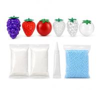 Strawberry Squishy Skin Stress Ball Kit, Easy Handmade Sensory Squishy | Includes 6 Fruit TPR Skins and 7.05 oz Filler, Calming ASMR Craft, Great for Anxiety Relief and Creative Play