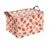 Strawberry Storage Basket Waterproof Canvas Toy Storage Bin Strawberry Shortcake Room Decor Collapsible Outdoor Basket with Leather Handles Blanket Baskets For Closets,Bedrooms,Gifts Baskets