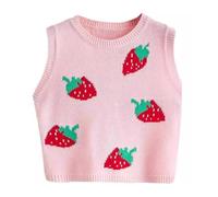 Strawberry Sweater Women Sleeveless Y2-K Round Neck Cute Sweater Vest Going Out Top, Pink, Small