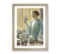 Strawberry Tea Set By Childe Hassam Classic Painting Framed Wall Art Print, Ready to Hang Picture for Living Room Bedroom Home Office Décor, Oak A2 (64 x 46 cm)