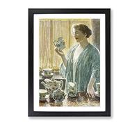 Strawberry Tea Set By Childe Hassam Classic Painting Framed Wall Art Print, Ready to Hang Picture for Living Room Bedroom Home Office Décor, Black A2 (64 x 46 cm)