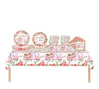 Strawberry Theme Birthday Party Tableware Plastic Strawberry Table Cloth,Paper Plates,Napkins and Cups Dinnerware Set for Girls 1st Birthday Baby Shower Sweet One Party Decorations Supplies