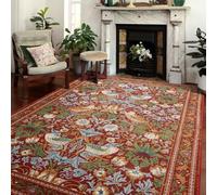 Strawberry Thief Area Rug Rust Red, Ultra Thin 6x9 Washable Rug, Modern Abstract Art Living Room Rug, Boho Rustic Vintage Floral Botanical Throw Carpet for Bedroom Kitchen Dining Room Entryway