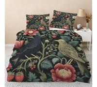 Strawberry Thief King Size Duvet Cover Sets, William Morris Bedding Sets Double-Sided Printing, Soft Microfiber Quilt Cover With Zip Fastening + 2 Pillowcase, 230x220 M10