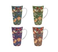 Strawberry Thief Latte Mugs Set - William Morris Gifts - Tall Ceramic Tea/Coffee Cups - Set of 4 Present