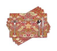 Strawberry Thief Red Placemats - Placemats Set of 4 Faux Leather Heat Resistant for Dinner Table, Non-Slip Waterproof Oil-Proof Washable Reusable Placemat for Indoor Outdoor Kitchen