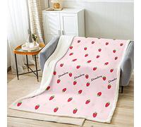 Strawberry Throw Blanket Girls Kawaii Strawberry Print Sherpa Blanket for Bed Sofa Kids Teens Pink Stripe Fleece Blanket Breathable Cute Fruit Warm Fuzzy Blanket Room Decor Single 50x60 Inch