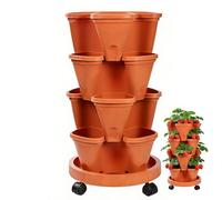 Strawberry Tower - 4 Tier Vertical Planter | Stackable Planter With Wheels And Drainage For Indoor Plants Home Office Apartment Balcony Yard Patio Vegetable Flower Fruit Gardening Container