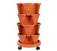 Strawberry Tower - 4 Tier Wheels Planter, Vertical Drainage Garden Pot, Stackable Indoor Plant Container, Space Saving Growing System | Home Office Apartment Balcony for Home Apartment Balcony