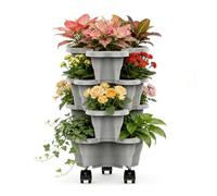 Strawberry Tower Planter - Vertical Garden Pot | Stackable Growing Container with Drainage Holes, Weatherproof Plant Holder for Indoor Outdoor Gardening, Space Saving Vegetable Herb Flower Planter for