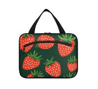 Strawberry Vector Black Red hanging toiletries travel bag women with hook, designer expandable bags for men for adults hotel estuche para guardar maquillaje M, Strawberry vector black red, M